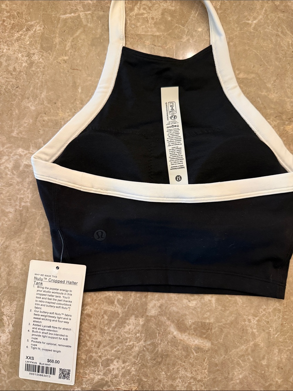 lululemon athletica Black Cropped Halter Tank with White Trim